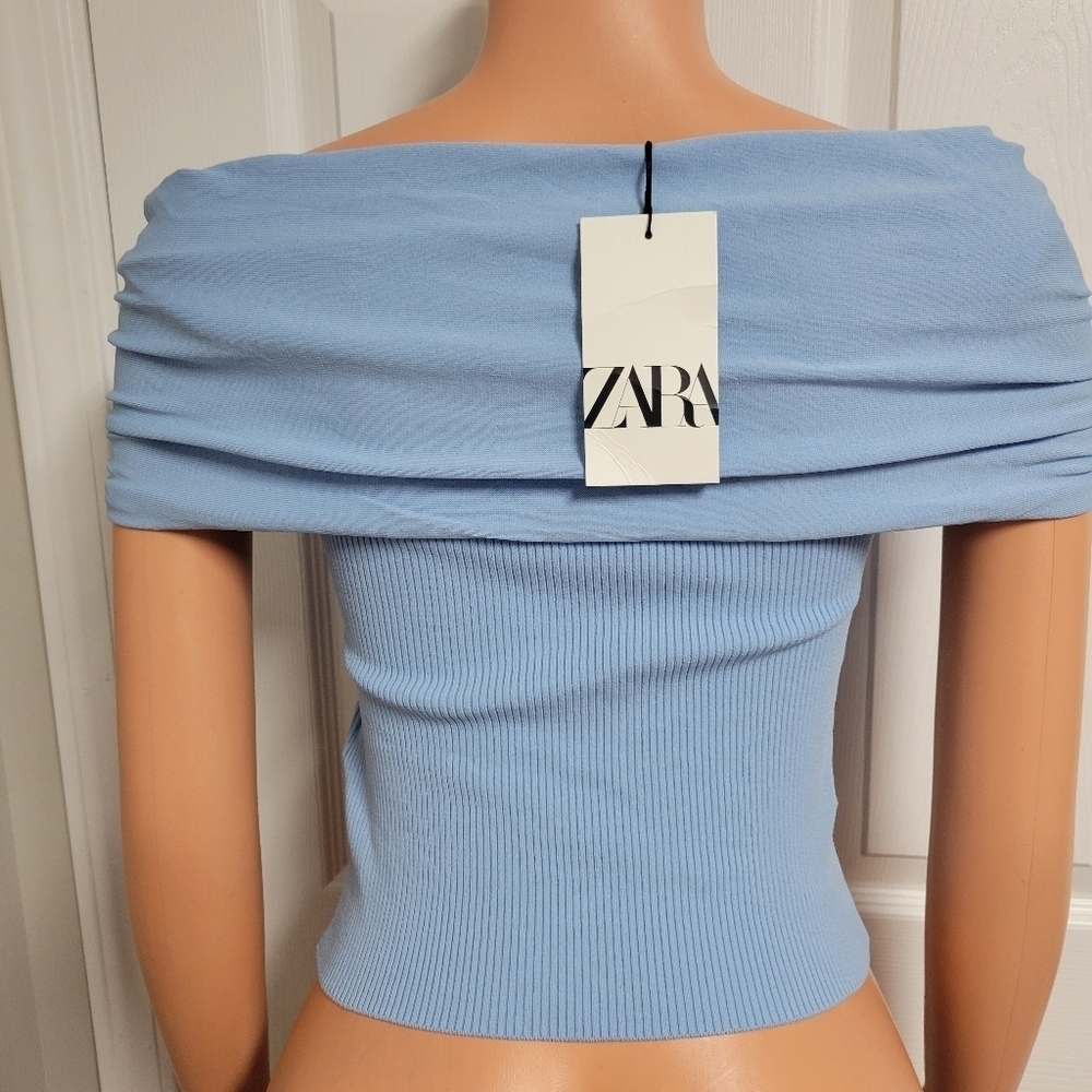 ZARA NWT Light Blue Off-Shoulder Top Size XS. - Picture 5 of 11